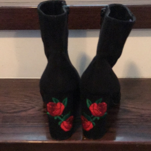 🥾 Wild Diva Black Swede Open Toe Ankle Boots WB06 - Picture 2 of 3